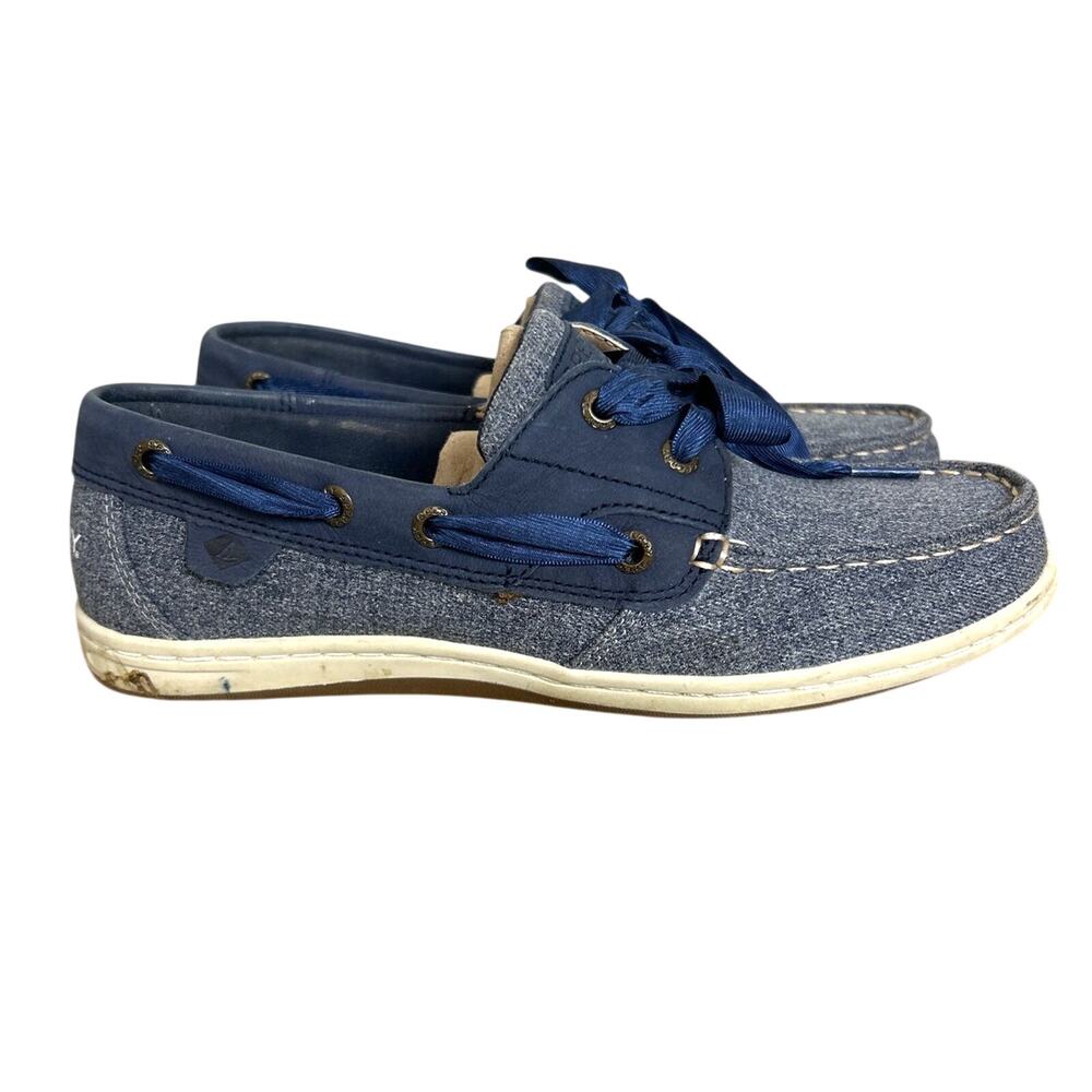 Sperry Womens 7.5 Koifish Sparkle Canvas Boat Shoe Loafer Ribbon Lace-Up Leather